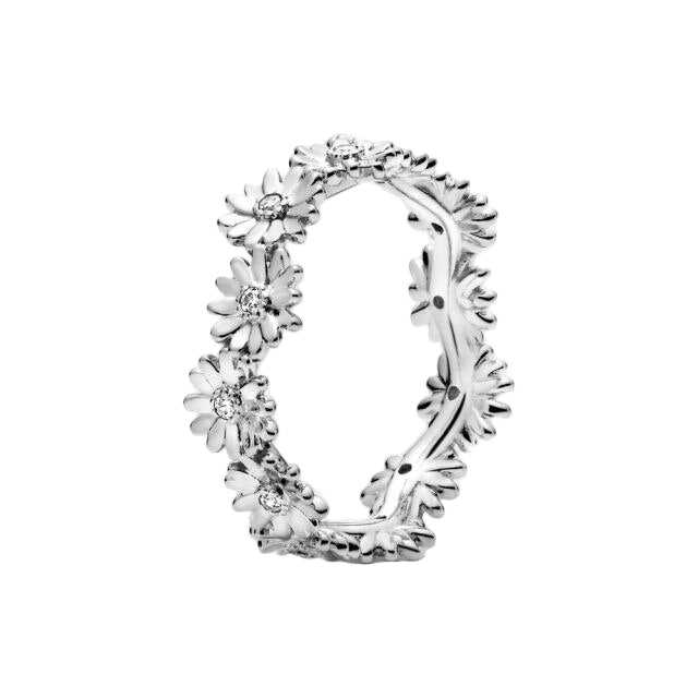 silver floral ring on a white background