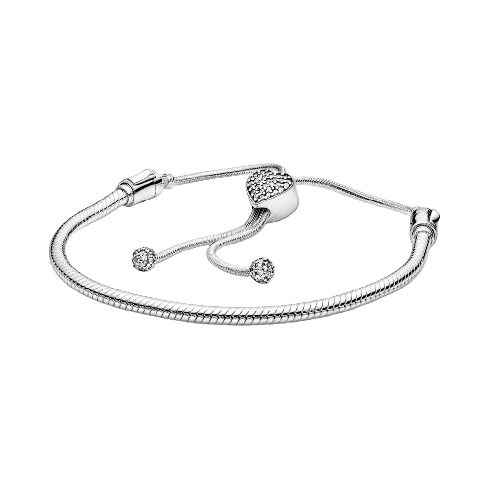 The Everlove – Pavé Heart Clasp Snake Chain Slider Bracelet