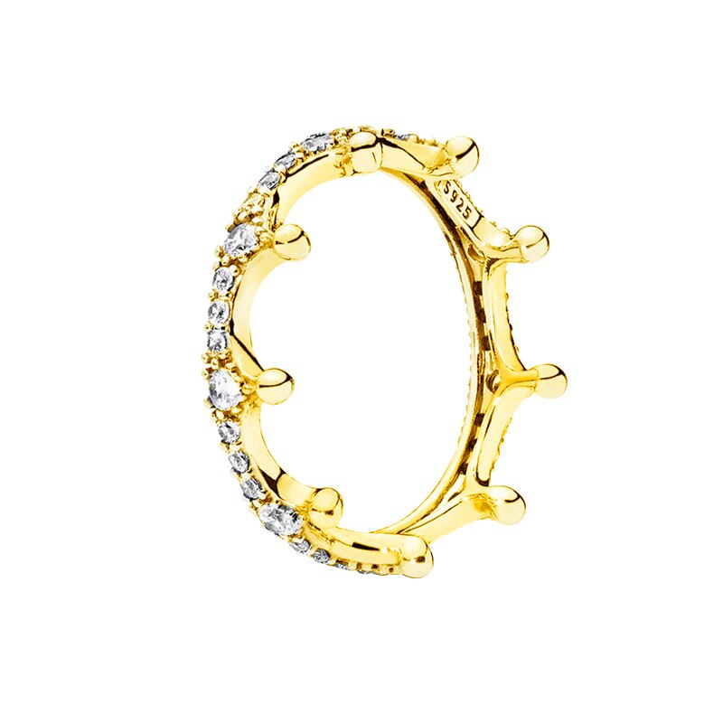 gold ring with a crown shape and little diamonds